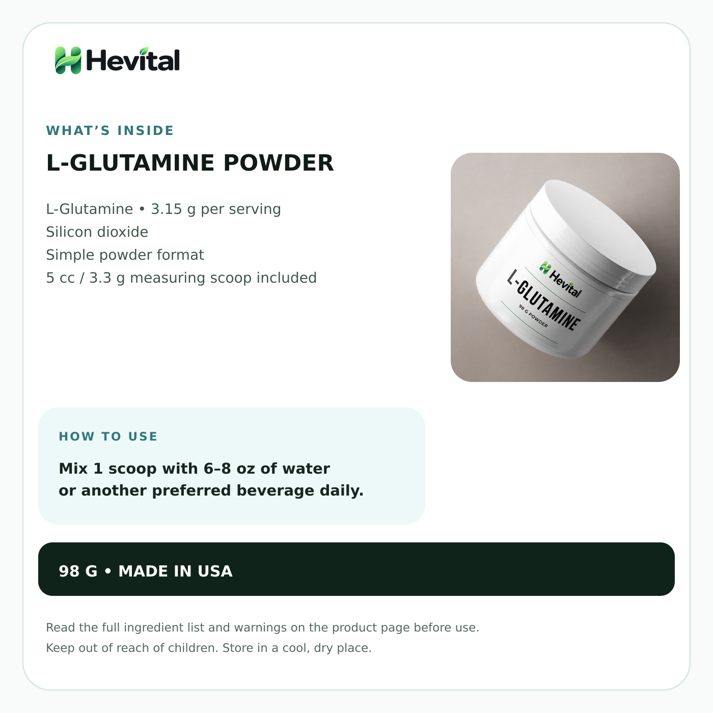 Hevital L-Glutamine Powder - Image 3