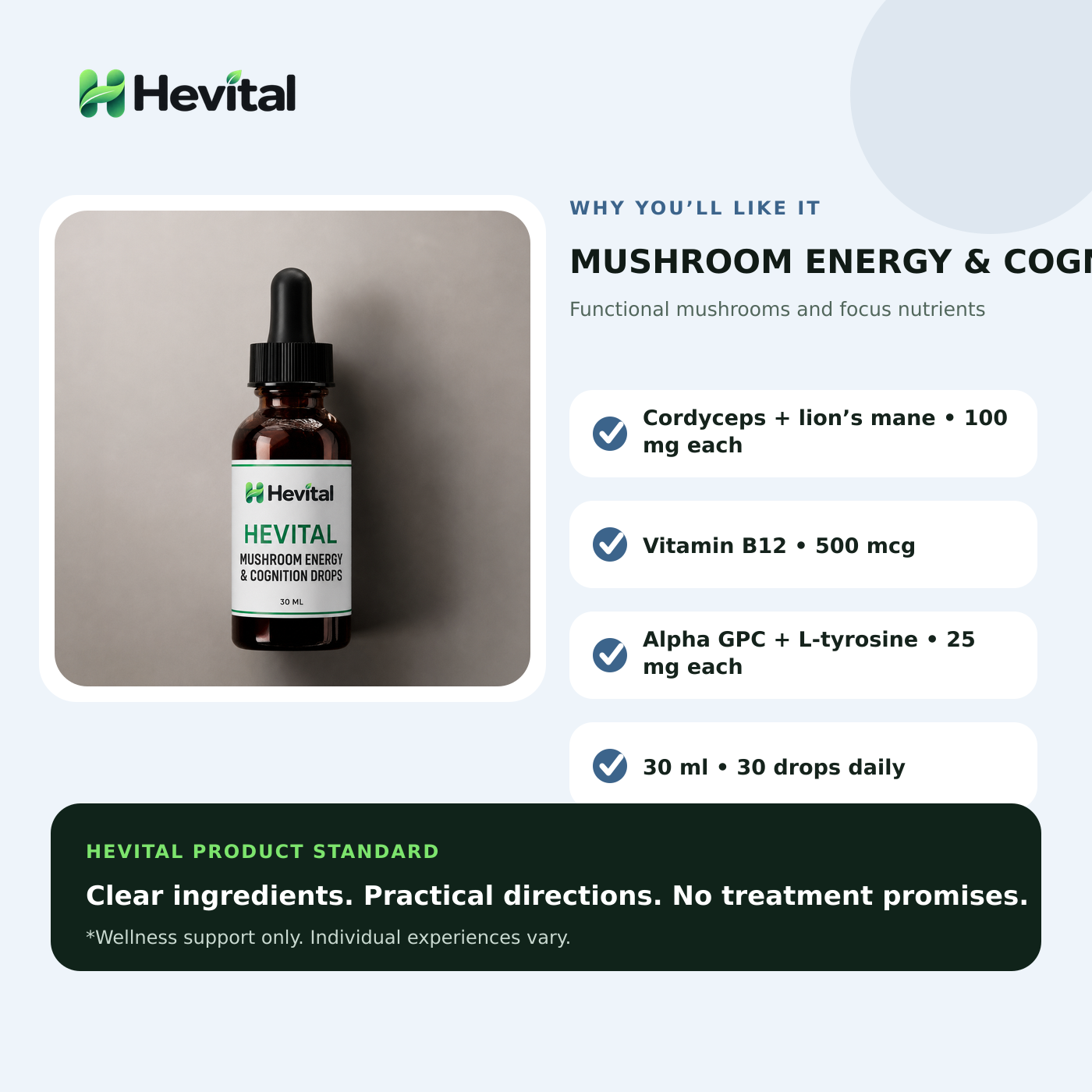 Hevital Mushroom Energy & Cognition Drops - Image 2