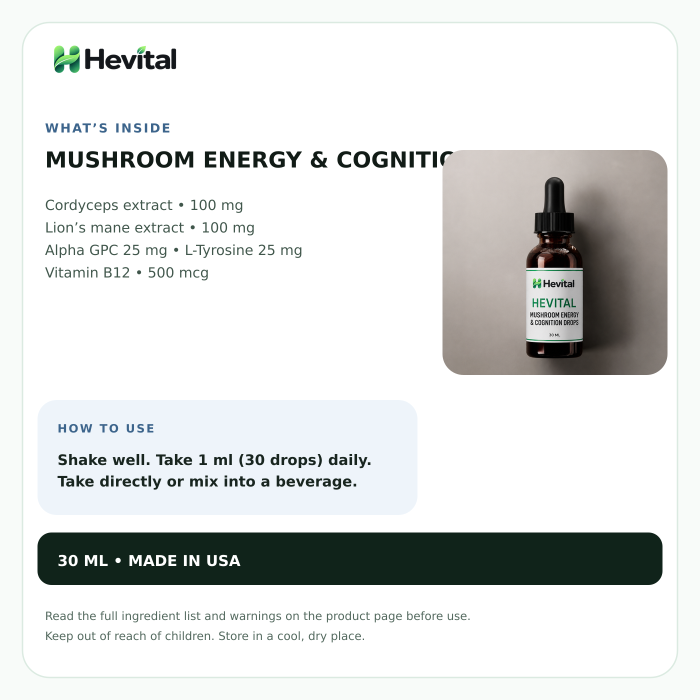 Hevital Mushroom Energy & Cognition Drops - Image 3